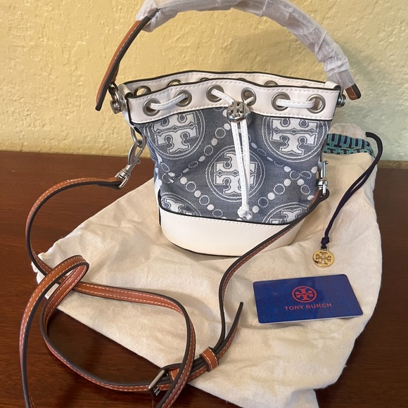 Tory Burch Mini T Monogram Denim Bucket Bag - Picture 4 of 8